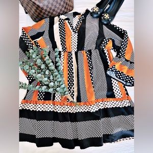 🔴SOLD🔴SHEIN LUNE Plus Patchwork Print Flounce Sleeve Ruffle Hem Dress ~0XL